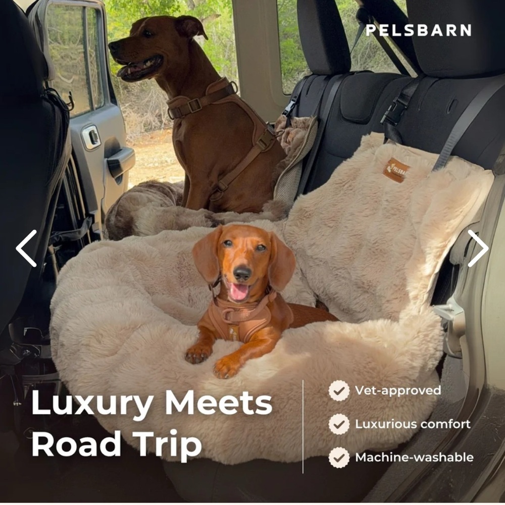 New Pelsbarn Protecting Dog Car Seat with Belt, Beige, Medium